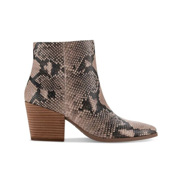 SUN STONE Womens Beige Animal Print Pointed Toe Block Heel Zip-Up Booties 10 - Picture 3 of 4